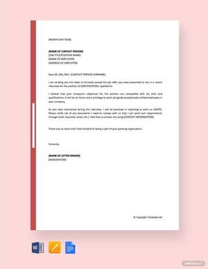 Thank You Letter For Job Offer Accepted