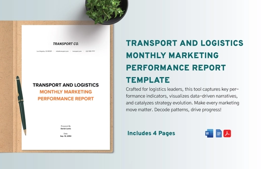 Transport and Logistics Monthly Marketing Performance Report Template