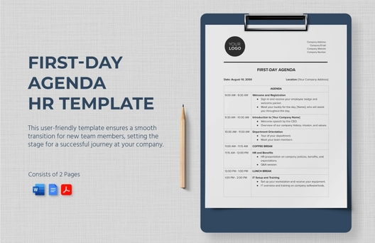 First-Day Agenda HR Template First-Day Agenda HR Template