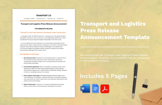 Transport and Logistics Press Release Announcement Template