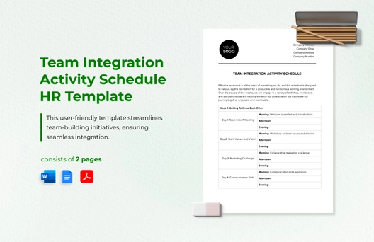 Team Integration Activity Schedule HR Template Team Integration Activity Schedule HR Template