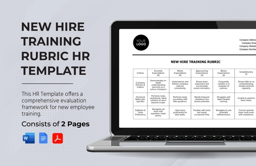 New Hire Training Rubric HR Template