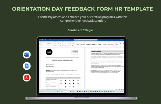 Orientation Day Feedback Form HR Template Orientation Day Feedback Form HR Template