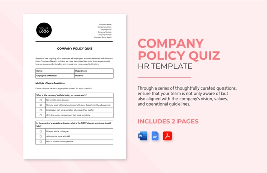 Company Policy Quiz HR Template Company Policy Quiz HR Template