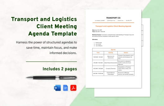 Transport and Logistics Client Meeting Agenda Template Transport and Logistics Client Meeting Agenda Template