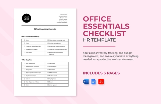 Office Essentials Checklist HR Template Office Essentials Checklist HR Template