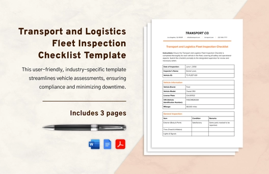 Transport and Logistics Fleet Inspection Checklist Template