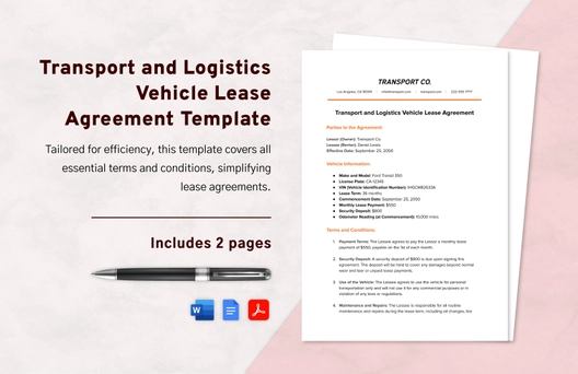 Transport and Logistics Vehicle Lease Agreement Template