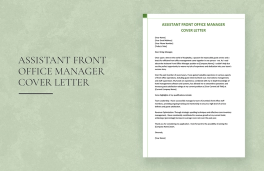 Assistant Front Office Manager Cover Letter
