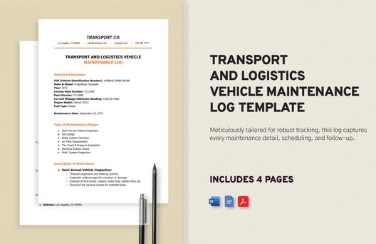Transport and Logistics Vehicle Maintenance Log Template