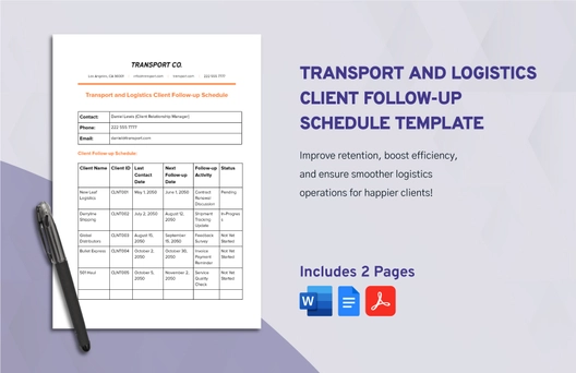 Transport and Logistics Client Follow-up Schedule Template Transport and Logistics Client Follow-up Schedule Template
