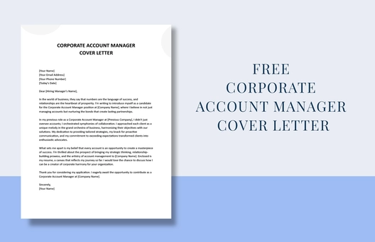 Corporate Account Manager Cover Letter Corporate Account Manager Cover Letter