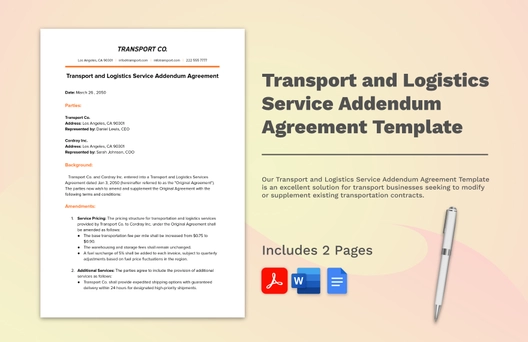 Transport and Logistics Service Addendum Agreement Template