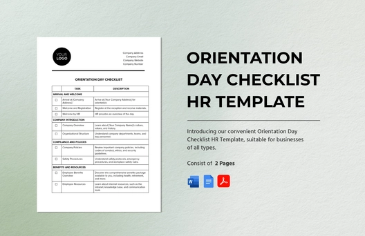 Orientation Day Checklist HR Template