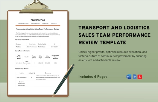 Transport and Logistics Sales Team Performance Review Template