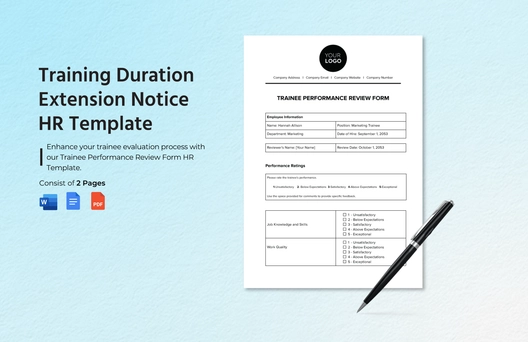 Trainee Performance Review Form HR Template
