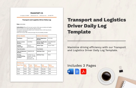 Transport and Logistics Driver Daily Log Template