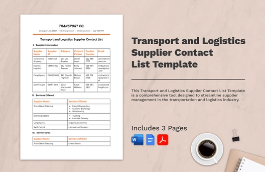 Transport and Logistics Supplier Contact List Template