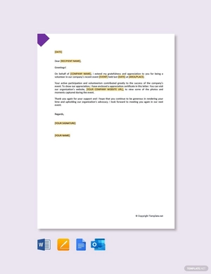 Volunteer Thank You Letter Appreciation