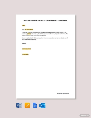 Wedding Thank You Letter To Parents Of The Bride