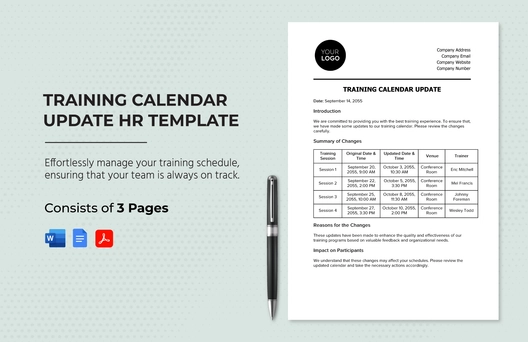 Training Calendar Update HR Template
