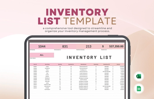 Inventory List Template