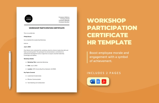 Workshop Participation Certificate HR Template