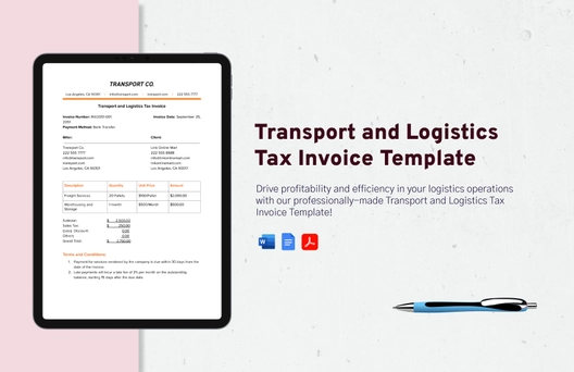 Transport and Logistics Tax Invoice Template