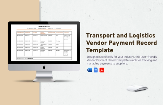 Transport and Logistics Vendor Payment Record Template