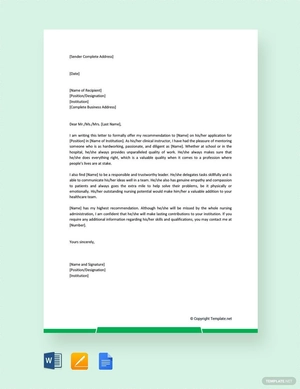 Nursing Student Reference Letter