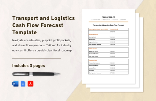 Transport and Logistics Cash Flow Forecast Template