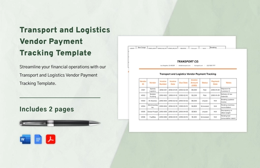 Transport and Logistics Vendor Payment Tracking Template