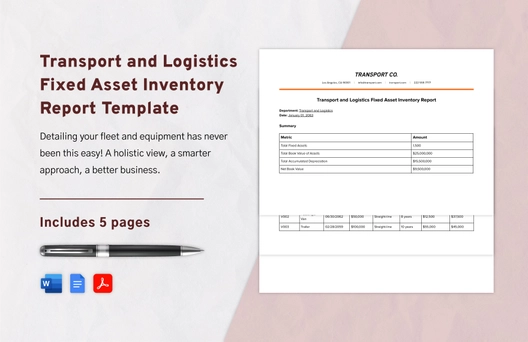 Transport and Logistics Fixed Asset Inventory Report Template