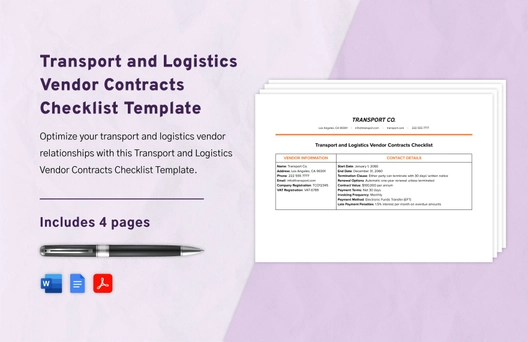 Transport and Logistics Vendor Contracts Checklist Template