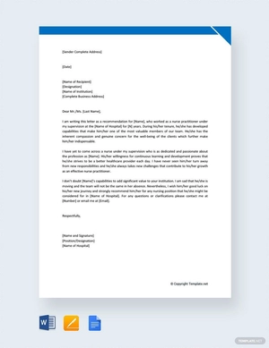 Nurse Practitioner Reference Letter