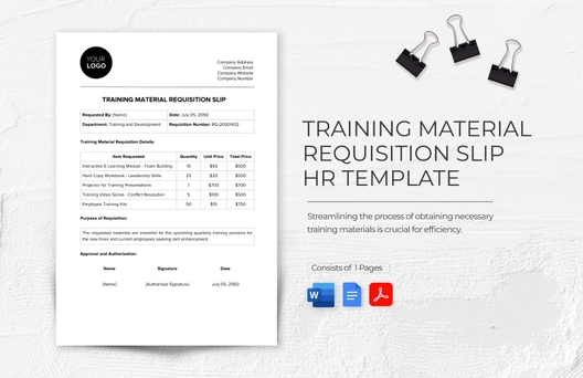 Training Material Requisition Slip HR Template