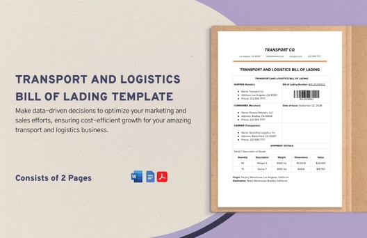 Transport and Logistics Bill of Lading Template Transport and Logistics Bill of Lading Template