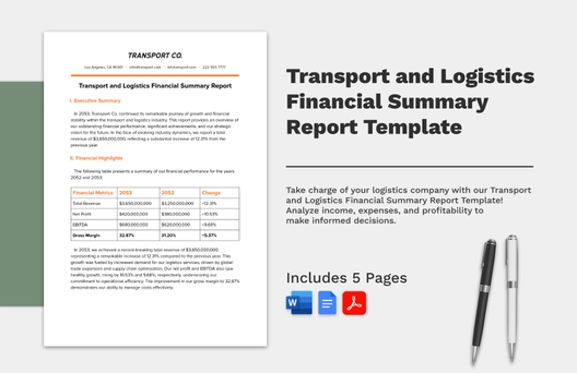 Transport and Logistics Financial Summary Report Template