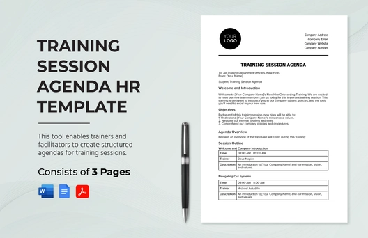 Training Session Agenda HR Template Training Session Agenda HR Template