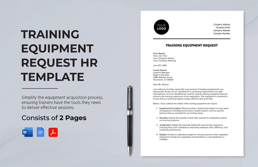 Training Equipment Request HR Template