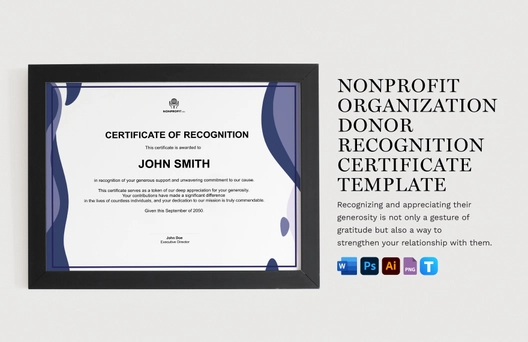 Nonprofit Organization Donor Recognition Certificate Template