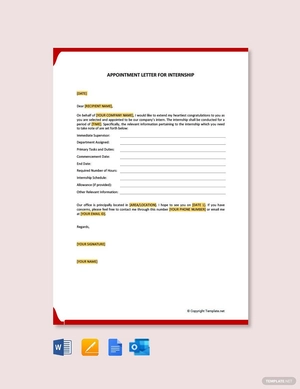 Appointment Letter for Internship