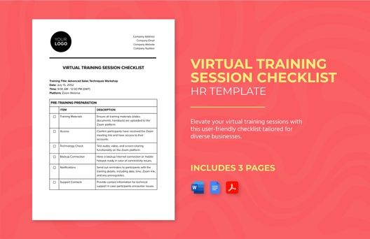 Virtual Training Session Checklist HR Template