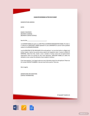 Character Reference Letter For Student