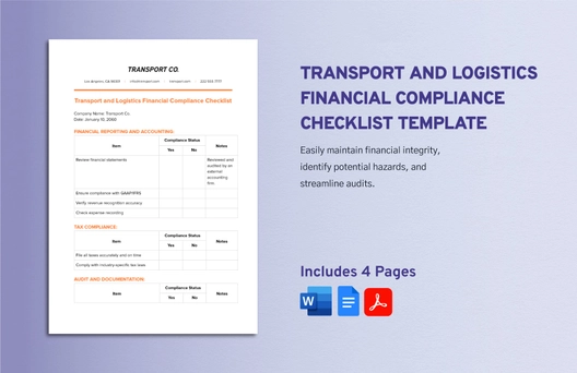 Transport and Logistics Financial Compliance Checklist Template