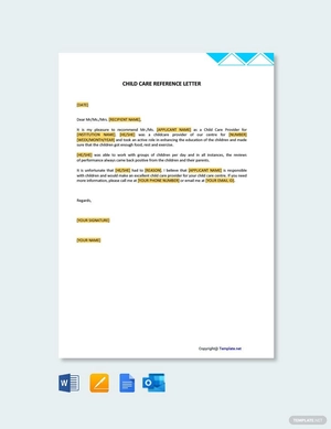 Sample Child Care Reference Letter Template