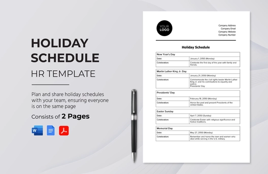 Holiday Schedule HR Template
