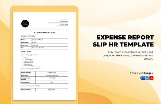 Expense Report Slip HR Template