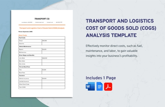 Transport and Logistics Cost of Goods Sold (COGS) Analysis Template