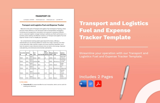 Transport and Logistics Fuel and Expense Tracker Template